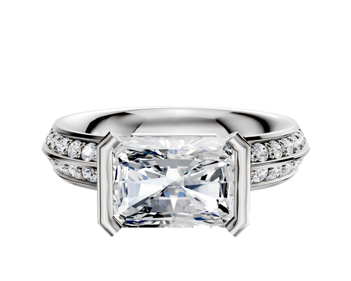 18K Two Tone Bezel Half Bezel East/West Classic Knife Edge 1-Row-Pave 2.5mm Engagement Ring