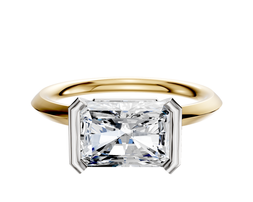 14K Two Tone Bezel Half Bezel East/West Classic Knife Edge 2.0mm Engagement Ring