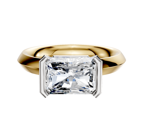 18K Two Tone Bezel Half Bezel East/West Classic Knife Edge 3.0mm Engagement Ring