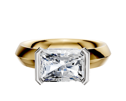 14K Two Tone Bezel Half Bezel East/West Classic Knife Edge 4.0mm Engagement Ring