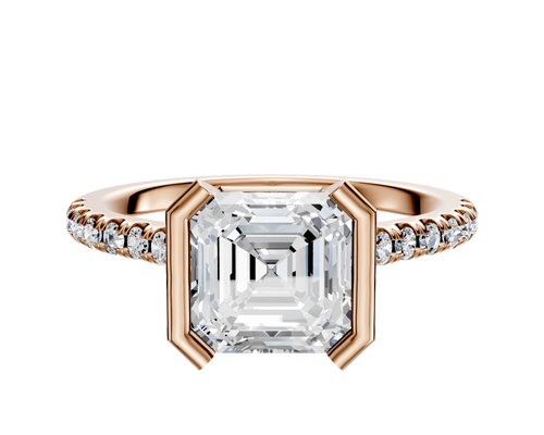 14K Rose Gold Bezel Half Bezel North/South Cathedral Dome 1-Row-Pave 2.5mm Engagement Ring