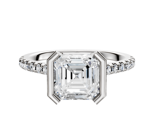 18K Two Tone Bezel Half Bezel North/South Cathedral Dome 1-Row-Pave 2.5mm Engagement Ring