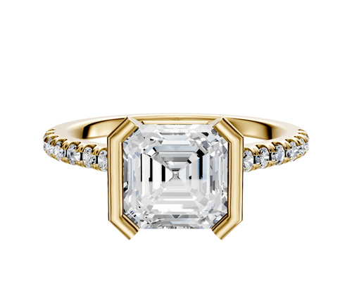 14K Yellow Gold Bezel Half Bezel North/South Cathedral Dome 1-Row-Pave 2.5mm Engagement Ring