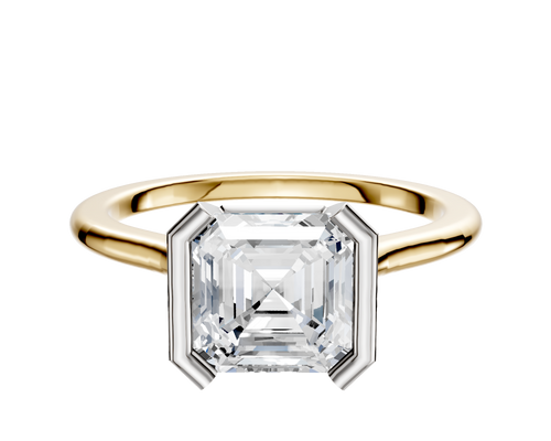 18K Two Tone Bezel Half Bezel North/South Cathedral Dome 1.5mm Engagement Ring