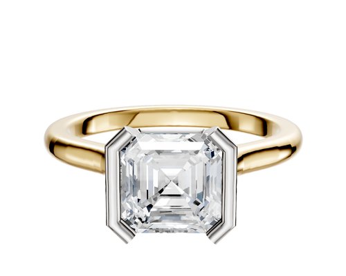 18K Two Tone Bezel Half Bezel North/South Cathedral Dome 2.0mm Engagement Ring
