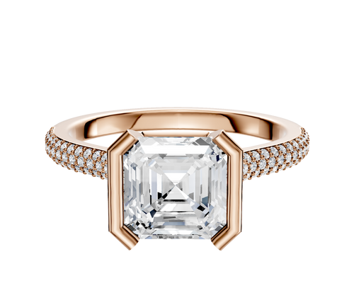 14K Rose Gold Bezel Half Bezel North/South Cathedral Dome 3-Row-Pave 2.0mm Engagement Ring