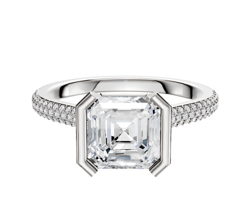 18K White Gold Bezel Half Bezel North/South Cathedral Dome 3-Row-Pave 2.0mm Engagement Ring