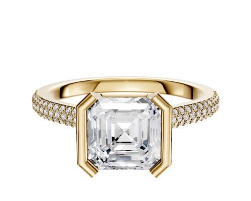 14K Yellow Gold Bezel Half Bezel North/South Cathedral Dome 3-Row-Pave 2.0mm Engagement Ring