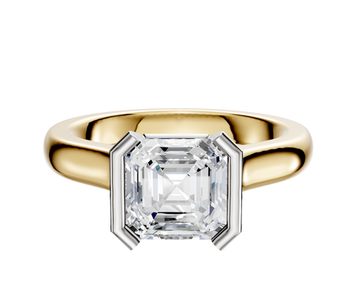 18K Two Tone Bezel Half Bezel North/South Cathedral Dome 3.0mm Engagement Ring