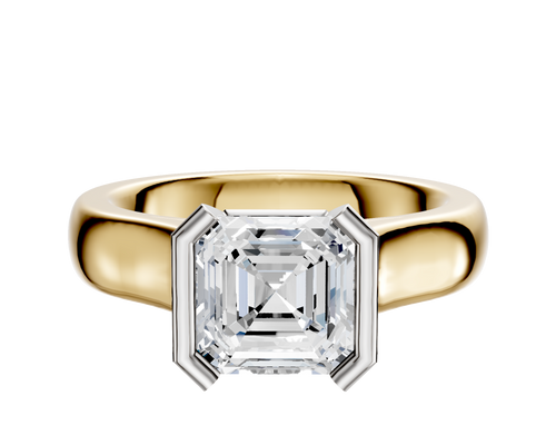 14K Two Tone Bezel Half Bezel North/South Cathedral Dome 4.0mm Engagement Ring