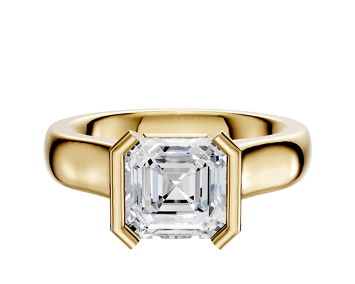 14K Yellow Gold Bezel Half Bezel North/South Cathedral Dome 4.0mm Engagement Ring