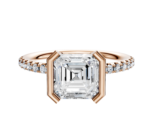 18K Rose Gold Bezel Half Bezel North/South Classic Dome 1-Row-Pave 2.5mm Engagement Ring