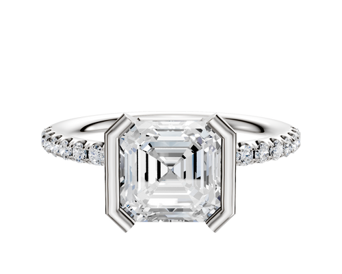 14K White Gold Bezel Half Bezel North/South Classic Dome 1-Row-Pave 2.5mm Engagement Ring