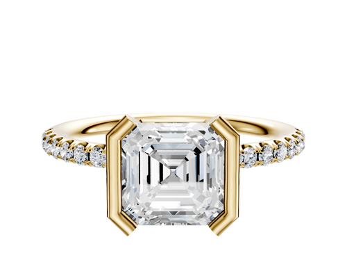 14K Yellow Gold Bezel Half Bezel North/South Classic Dome 1-Row-Pave 2.5mm Engagement Ring