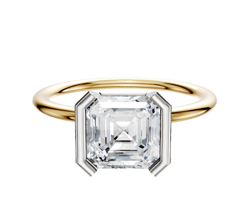 18K Two Tone Bezel Half Bezel North/South Classic Dome 1.5mm Engagement Ring