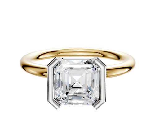 14K Two Tone Bezel Half Bezel North/South Classic Dome 2.0mm Engagement Ring