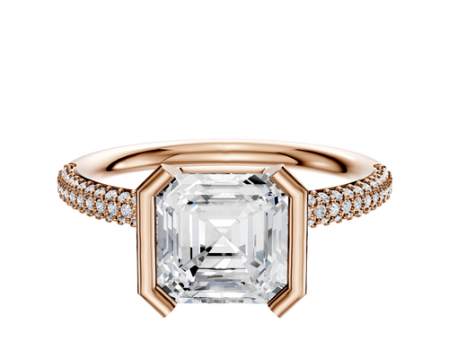 18K Rose Gold Bezel Half Bezel North/South Classic Dome 3-Row-Pave 2.0mm Engagement Ring