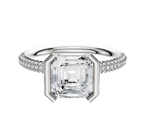 Platinum Bezel Half Bezel North/South Classic Dome 3-Row-Pave 2.0mm Engagement Ring