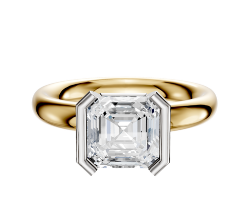 18K Two Tone Bezel Half Bezel North/South Classic Dome 3.0mm Engagement Ring