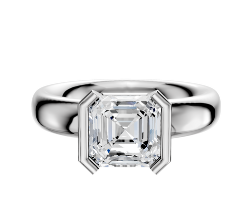 14K White Gold Bezel Half Bezel North/South Classic Dome 4.0mm Engagement Ring