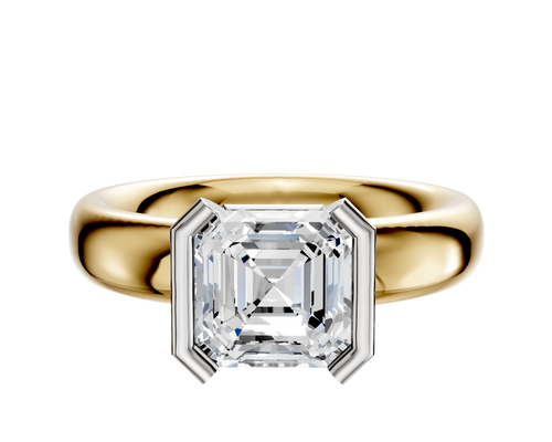 18K Two Tone Bezel Half Bezel North/South Classic Dome 4.0mm Engagement Ring