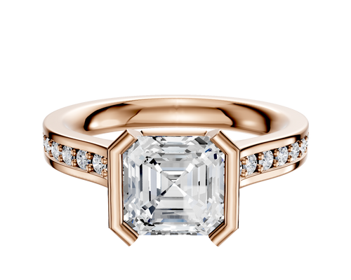 18K Rose Gold Bezel Half Bezel North/South Cathedral Flat 1-Row-Pave 2.5mm Engagement Ring