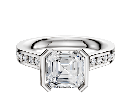 14K White Gold Bezel Half Bezel North/South Cathedral Flat 1-Row-Pave 2.5mm Engagement Ring