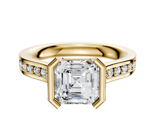 14K Yellow Gold Bezel Half Bezel North/South Cathedral Flat 1-Row-Pave 2.5mm Engagement Ring