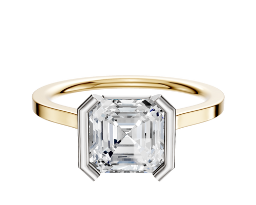 18K Two Tone Bezel Half Bezel North/South Cathedral Flat 1.5mm Engagement Ring