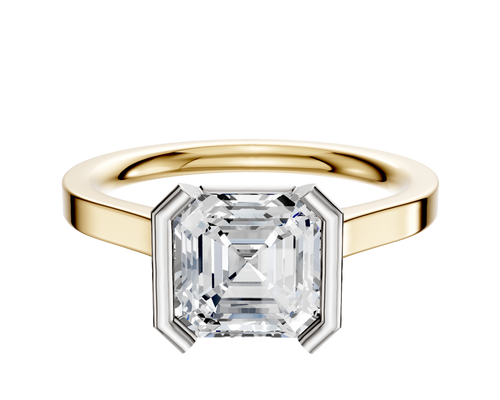 14K Two Tone Bezel Half Bezel North/South Cathedral Flat 2.0mm Engagement Ring