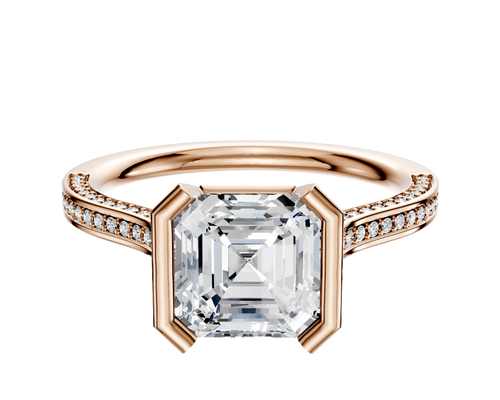 18K Rose Gold Bezel Half Bezel North/South Cathedral Flat 3-Row-Pave 2.0mm Engagement Ring