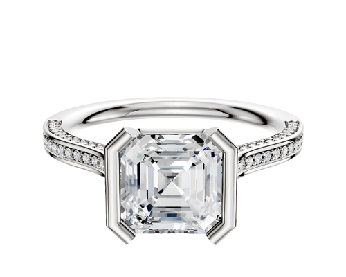 Platinum Bezel Half Bezel North/South Cathedral Flat 3-Row-Pave 2.0mm Engagement Ring