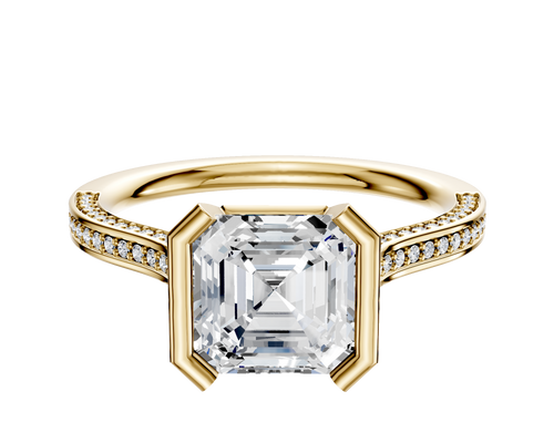 14K Yellow Gold Bezel Half Bezel North/South Cathedral Flat 3-Row-Pave 2.0mm Engagement Ring