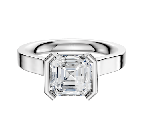 14K White Gold Bezel Half Bezel North/South Cathedral Flat 3.0mm Engagement Ring