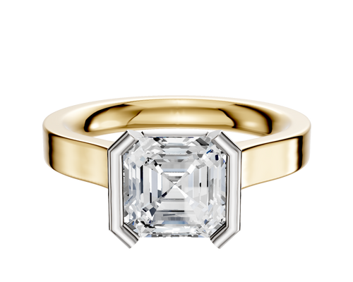 14K Two Tone Bezel Half Bezel North/South Cathedral Flat 3.0mm Engagement Ring