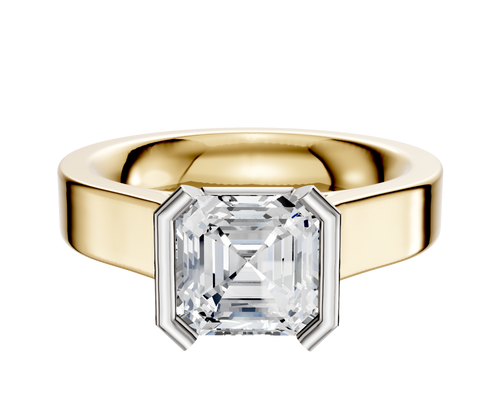 14K Two Tone Bezel Half Bezel North/South Cathedral Flat 4.0mm Engagement Ring