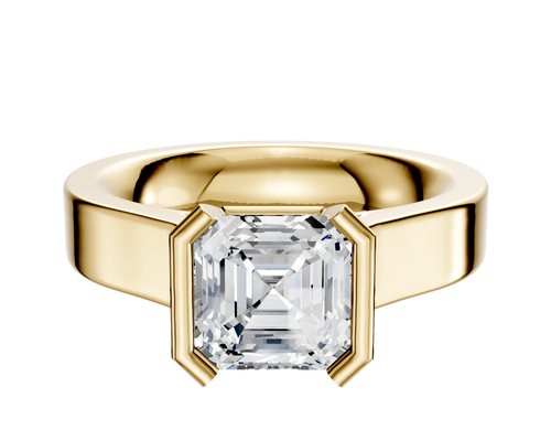 18K Yellow Gold Bezel Half Bezel North/South Cathedral Flat 4.0mm Engagement Ring