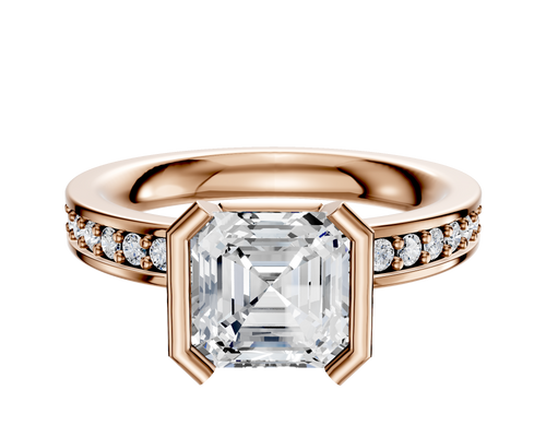 18K Rose Gold Bezel Half Bezel North/South Classic Flat 1-Row-Pave 2.5mm Engagement Ring