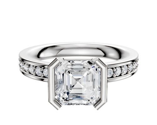 14K Two Tone Bezel Half Bezel North/South Classic Flat 1-Row-Pave 2.5mm Engagement Ring