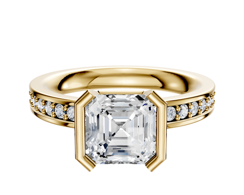 18K Yellow Gold Bezel Half Bezel North/South Classic Flat 1-Row-Pave 2.5mm Engagement Ring