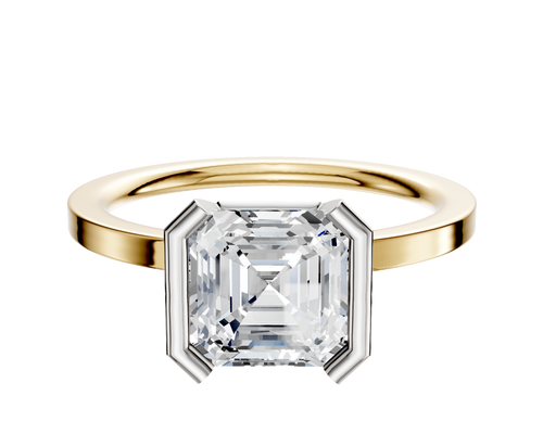 14K Two Tone Bezel Half Bezel North/South Classic Flat 1.5mm Engagement Ring