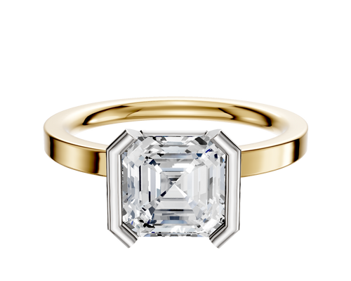 14K Two Tone Bezel Half Bezel North/South Classic Flat 2.0mm Engagement Ring