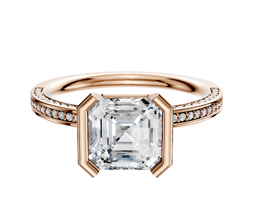 18K Rose Gold Bezel Half Bezel North/South Classic Flat 3-Row-Pave 2.0mm Engagement Ring