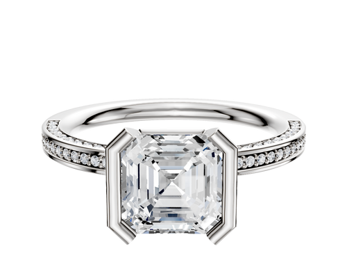 18K White Gold Bezel Half Bezel North/South Classic Flat 3-Row-Pave 2.0mm Engagement Ring