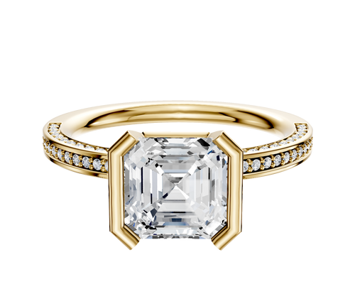 18K Yellow Gold Bezel Half Bezel North/South Classic Flat 3-Row-Pave 2.0mm Engagement Ring