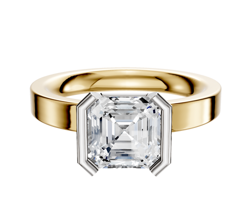 14K Two Tone Bezel Half Bezel North/South Classic Flat 3.0mm Engagement Ring