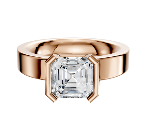 18K Rose Gold Bezel Half Bezel North/South Classic Flat 4.0mm Engagement Ring