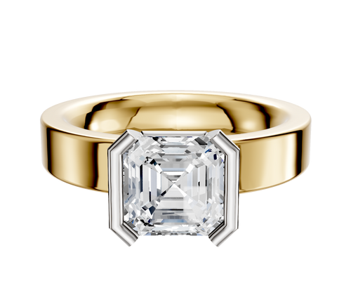 18K Two Tone Bezel Half Bezel North/South Classic Flat 4.0mm Engagement Ring