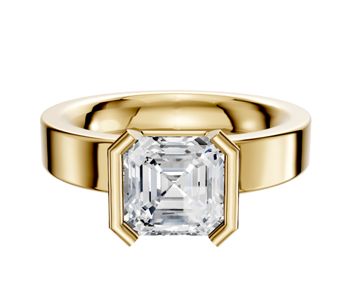 14K Yellow Gold Bezel Half Bezel North/South Classic Flat 4.0mm Engagement Ring
