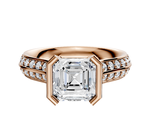 18K Rose Gold Bezel Half Bezel North/South Cathedral Knife Edge 1-Row-Pave 2.5mm Engagement Ring